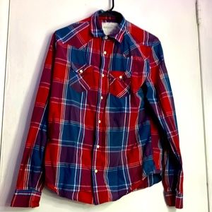Selling this red and blue Aeropostale flannel been sitting it closet long time